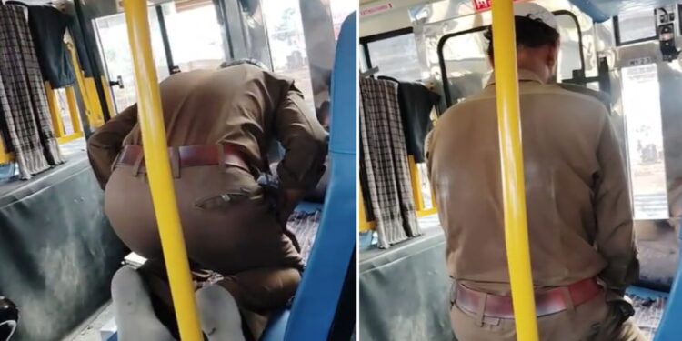 Conductor offered prayers inside government bus, passengers sitting, video viral