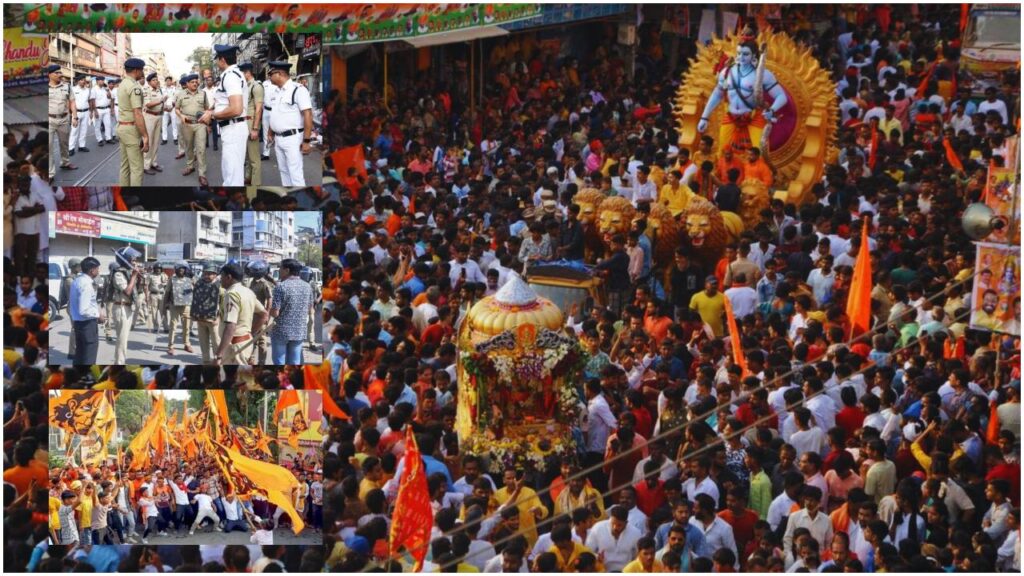 Ramnavmi 2025 Juloos Attacks | Ramnavmi 2025 Juloos Attacks in West Bengal's Kolkata | Ramnavmi 2025 Juloos Attacks in Uttar Pradesh's Kanpur | Ramnavmi 2025 Juloos Attacks in Jharkhand's Jamshedpur Dhalbhumgarh | Ramnavmi par desh mein kai jagah bawal | News Track Hindi News | Latest Update Hindi Samachar | Ramnavmi 2025: Somewhere eggs and pieces of meat ... Police administration fails! Returns on the procession of Ramnavami. News Track in Hindi