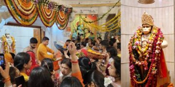 UP: First big Mars of Jyeshtha month today, huge crowds of devotees gathered in Hanuman temples, bhandaras on major square-intersections of Lucknow