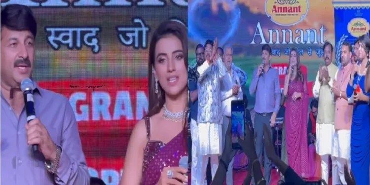 Akshara Singh and Manoj Tiwari decorated in Prayagraj