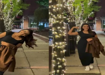 Akshara Singh burns on the streets on the moonlight night of America, Noorani in black dress