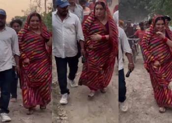 Amrapali Dubey dusted in the marun color Sadia once again, the actress shared BTS video from the shooting set