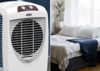 How much distance should the cooler be kept from the bed, so that there is no harmful effect from the air?