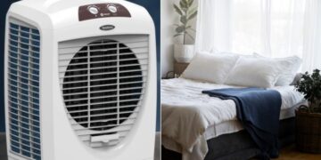 How much distance should the cooler be kept from the bed, so that there is no harmful effect from the air?