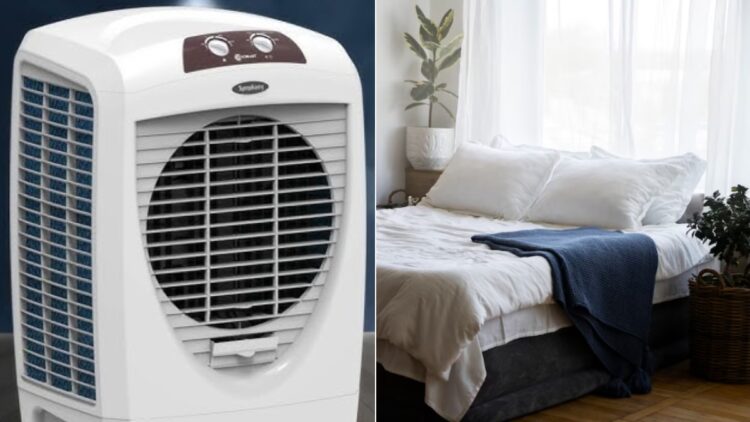 How much distance should the cooler be kept from the bed, so that there is no harmful effect from the air?