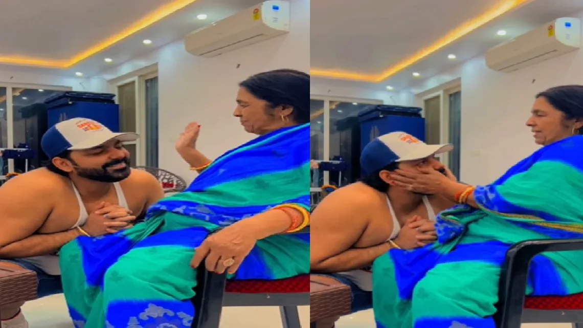 Mother beat up the first slap and then Pawan Singh wrapped with mother, watch a video filled video