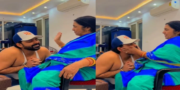 Mother beat up the first slap and then Pawan Singh wrapped with mother, watch a video filled video