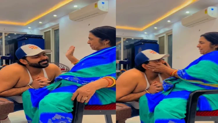 Mother beat up the first slap and then Pawan Singh wrapped with mother, watch a video filled video
