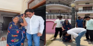 Nirhua leaves the house after touching her mother's feet, actor is seen looting the old mother in the video