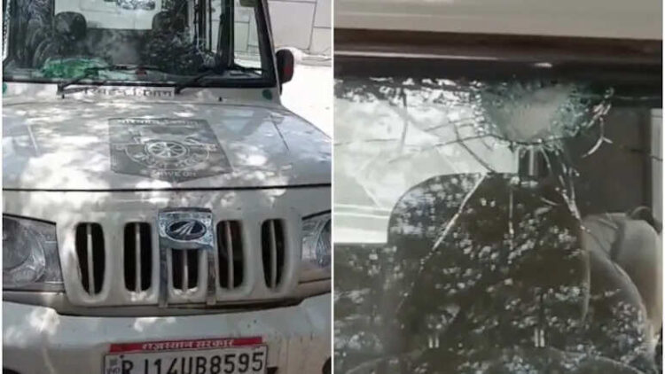RTO team stoned during checking in Jaipur, glass of government car broke, officials escaped and saved their lives