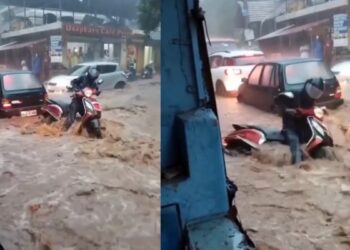 Rain havoc in Goa, man fell into a drain with scooty in strong flow, video surfaced