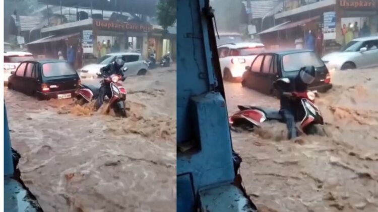 Rain havoc in Goa, man fell into a drain with scooty in strong flow, video surfaced
