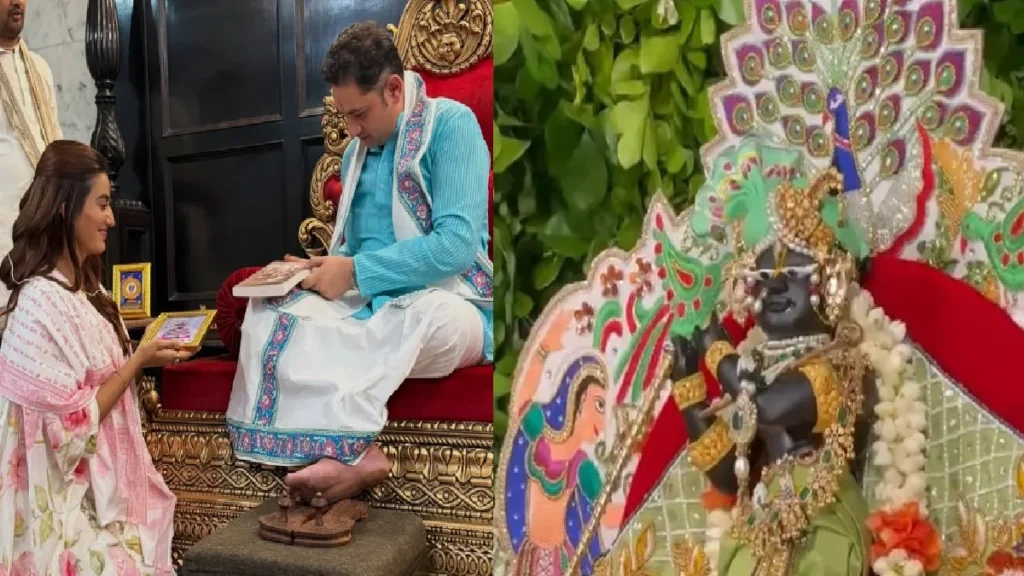 Akshara Singh in the Kunj streets of Vrindavan, Radha Raman ji with narrator Pundarik Goswami