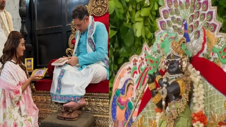Akshara Singh in the Kunj streets of Vrindavan, Radha Raman ji with narrator Pundarik Goswami