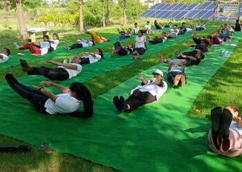 Grand organized on International Yoga Day at PNB Farmers Training Center, Neemrana