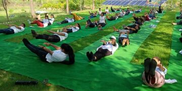 Grand organized on International Yoga Day at PNB Farmers Training Center, Neemrana