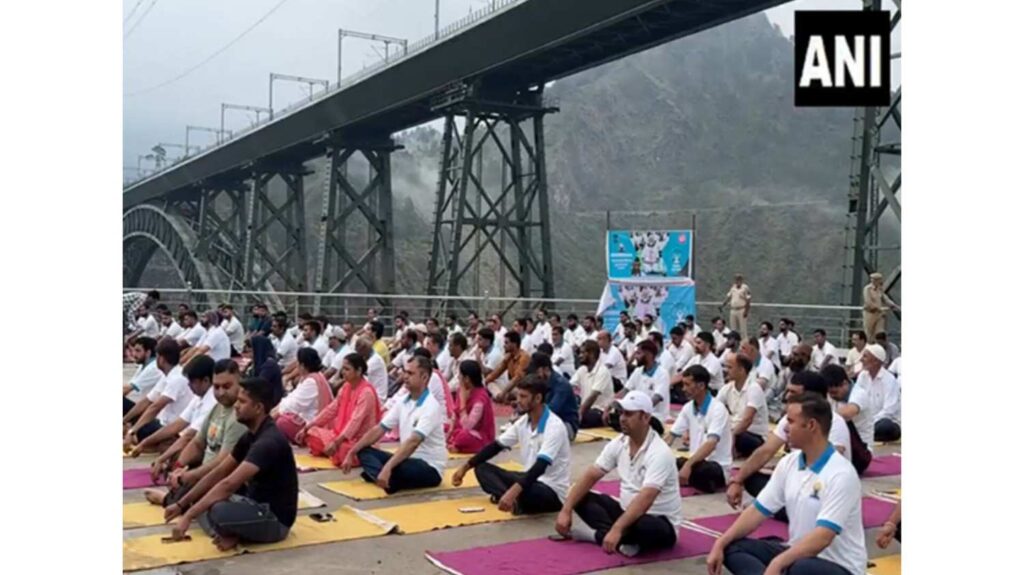 International Yoga Day: Yoga session held at the world's highest railway bridge Chenab Rail Bridge in Reasi, Jammu and Kashmir