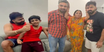 Pawan Singh's family time, fun with mother and nephew