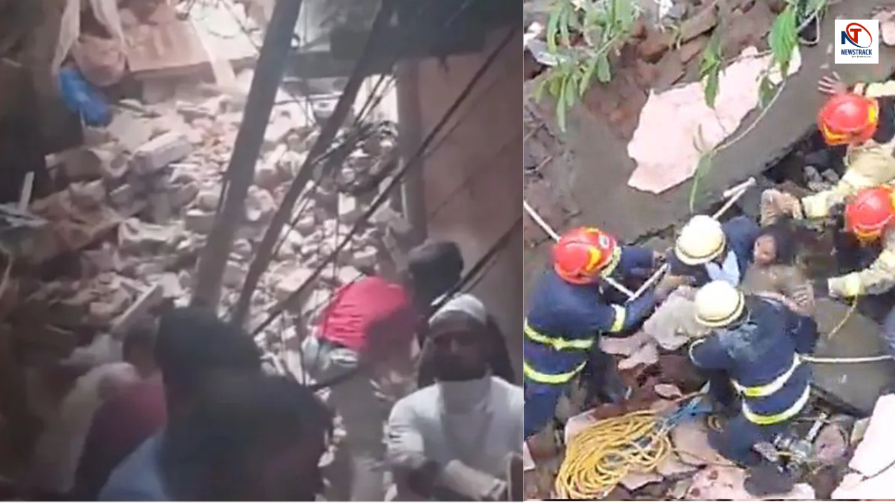 A Three-STOREY Chawl Collapsed Mumbai's Bandra 10 People Buried under The Rubble Rescue Operations in Full Swing | Bandra Chawl Collapse: Three -storey chawl collapsed in Bandra, Mumbai, 10 people buried in debris, rescue work in full swing. News Track in Hindi