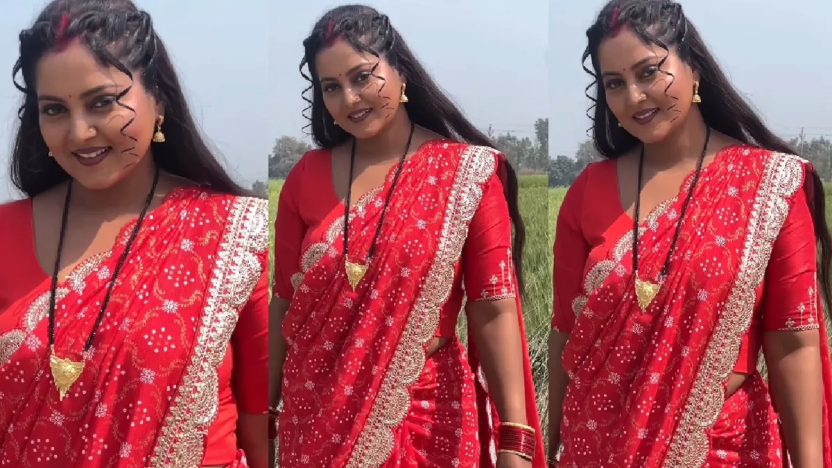 Anjana Singh was seen to go to Naihar, the actress was seen in a red saree amidst paddy fields