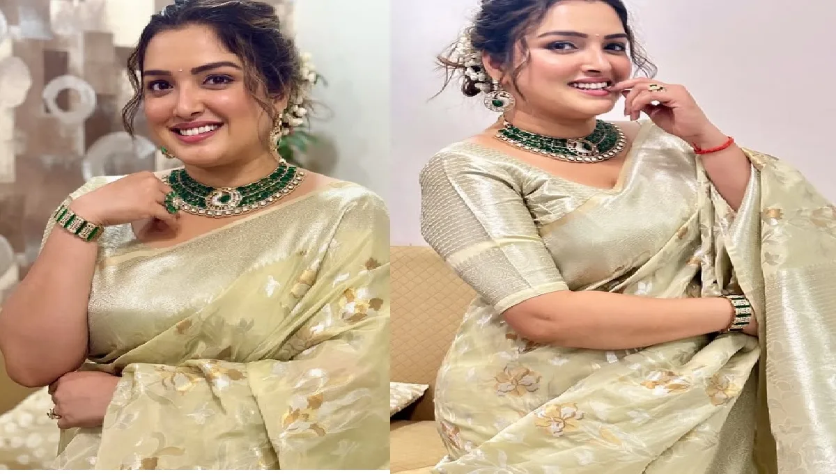 Amrapali Dubey is beautiful Indian woman in saree, hair shocked looted heart
