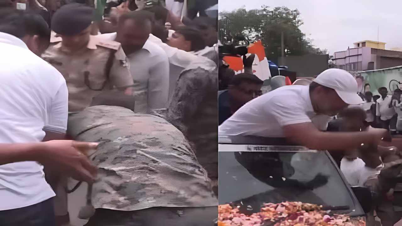 Rahul Gandhi Convoy Accident in Bihar | Police injured during Voter Adhikar Yatra | Big accident in 'Voter Adhikar Yatra', police jawan came under the convoy of 'Rahul Gandhi'. News Track in Hindi