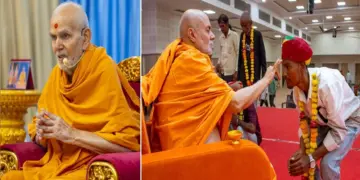 Swaminarayan Mandir Jodhpur Pratishtha Mahotsav: Mahant Swami Maharaj worshiped all the craftsmen who supported the construction of Swaminarayan temple in Jodhpur, worship and royal honors, Mahant Swami Maharaj Worshipped and Gave Royal Honor to all the artisans who contrivuted in the Construction of Jodhpur Swaminarayan Temple.