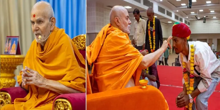 Swaminarayan Mandir Jodhpur Pratishtha Mahotsav: Mahant Swami Maharaj worshiped all the craftsmen who supported the construction of Swaminarayan temple in Jodhpur, worship and royal honors, Mahant Swami Maharaj Worshipped and Gave Royal Honor to all the artisans who contrivuted in the Construction of Jodhpur Swaminarayan Temple.