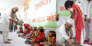 UP Congress | Rahul Gandhi | Ajay Rai | Threat to Rahul Gandhi | Kanya Pujan Pujan in Up Congress | Worshiping nine Durga form of girls in UP Congress office, Ajay Rai in threat to Rahul Gandhi ... News Track in Hindi