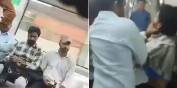 A fierce fight started while sitting in Delhi Metro, the young man rained slaps and punches, watch viral video