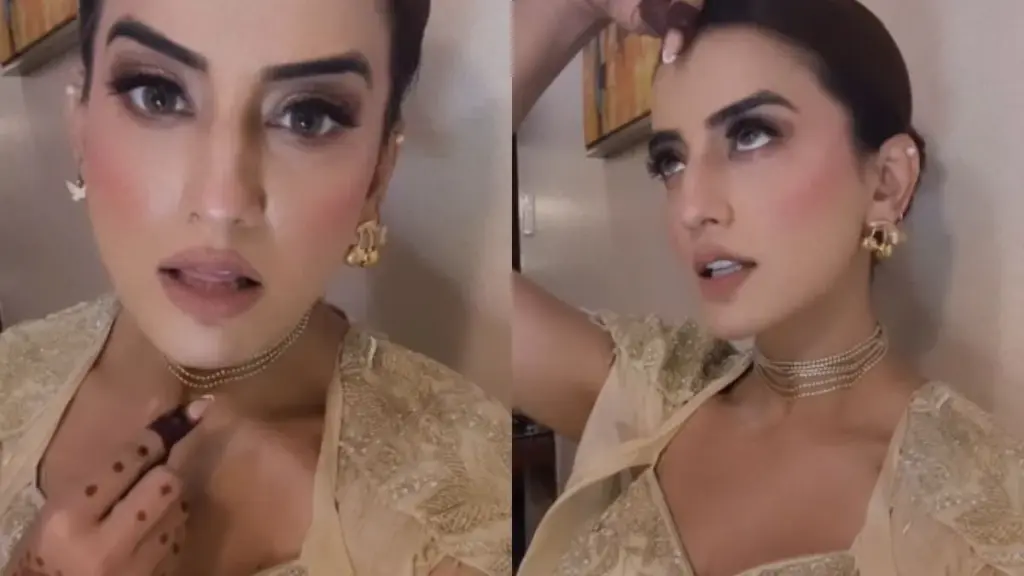Akshara Singh falls in a beige lehenga, fans fell on seeing the actress