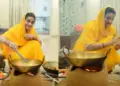 Akshara Singh shared pictures of Kharna, the actress was seen making Prasad on the earthen stove.