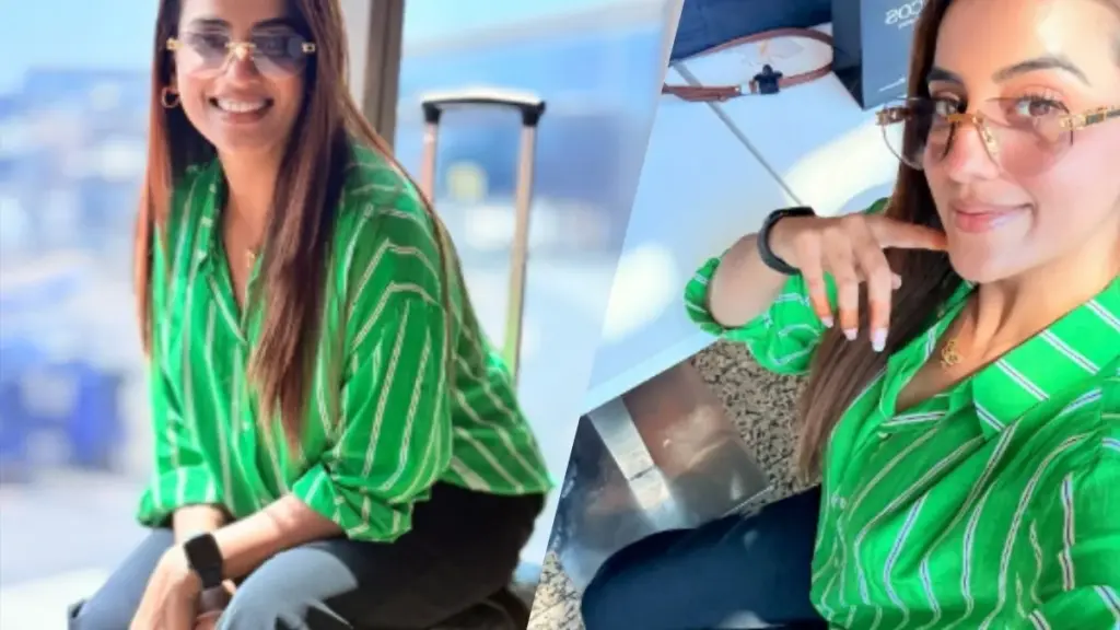Akshara Singh stunned the airport with her style, the actress' slayer look in green shirt went viral