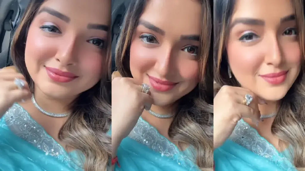 Amrapali Dubey congratulated fans on Karva Chauth, spread her beauty in sky blue saree
