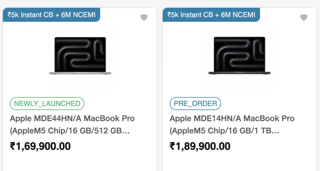 Cashback and Instant Discount offer on M5 MacBook Pro. Reliance Digital has set up a sale.