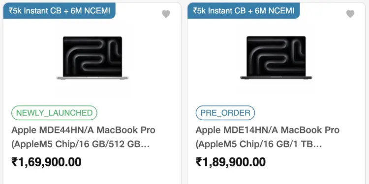 Cashback and Instant Discount offer on M5 MacBook Pro. Reliance Digital has set up a sale.