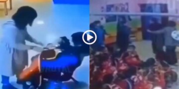 The father got furious after seeing the female teacher beating the innocent child...in anger he kicked and punched her, watch the Viral Video here
