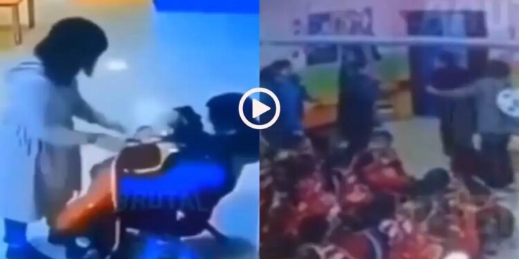 The father got furious after seeing the female teacher beating the innocent child...in anger he kicked and punched her, watch the Viral Video here