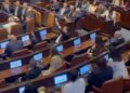 While Trump was giving a speech, two Israeli MPs raised slogans, both were thrown out.