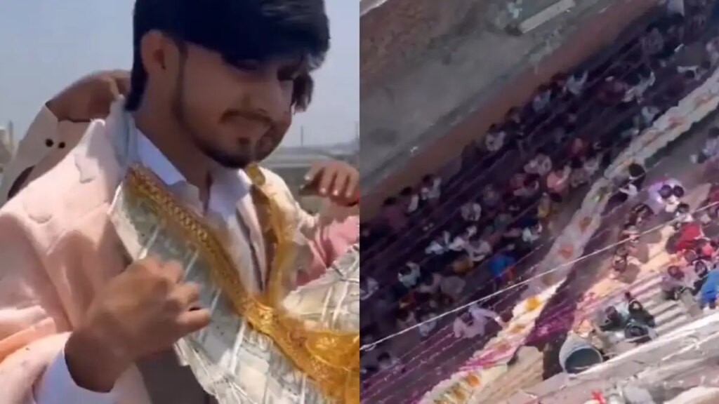 A garland of currency notes hanging from a three-storey building! Strange video went viral on social media, people said - 'Looks like Ambani's relative'