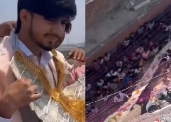 A garland of currency notes hanging from a three-storey building! Strange video went viral on social media, people said - 'Looks like Ambani's relative'