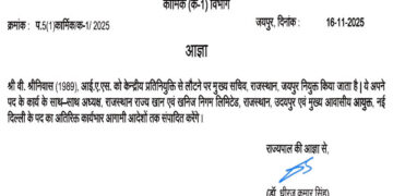 IAS V Srinivas appointed as new Chief Secretary of Rajasthan, see order here