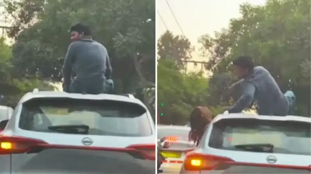 Romance on the roof of a moving car in Delhi! People got angry after seeing the action of the couple, police came into action as soon as the video went viral