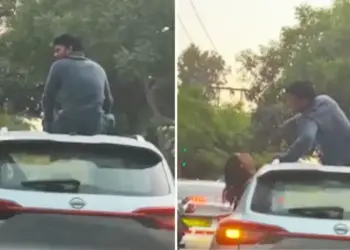 Romance on the roof of a moving car in Delhi! People got angry after seeing the action of the couple, police came into action as soon as the video went viral