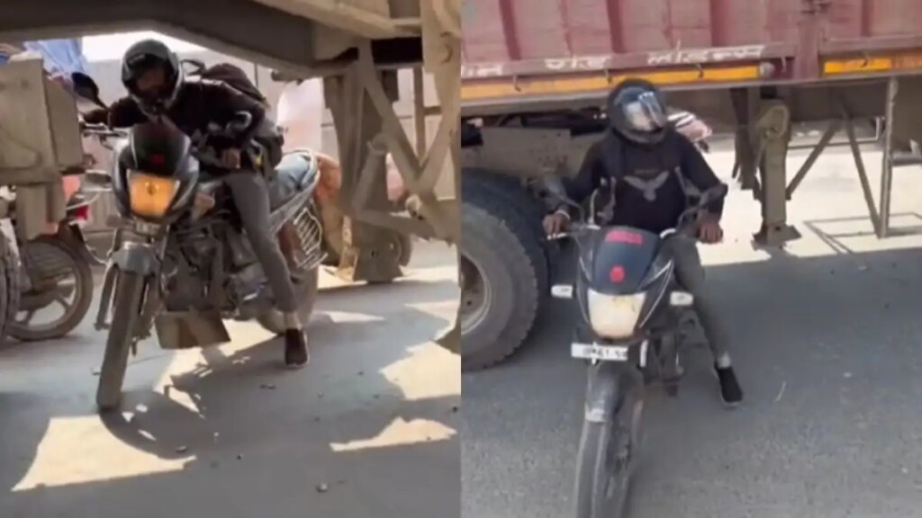 What a hurry! A person came out with a bike from under a moving truck, after watching the video people said - 'Only such people are loved by God...'