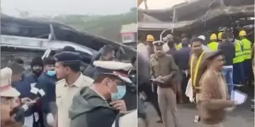 10 people died due to collision between bus and tanker, fire in Chitradurga, Karnataka.