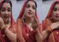 Amrapali Dubey's video created a stir, the actress's style in red saree made fans crazy