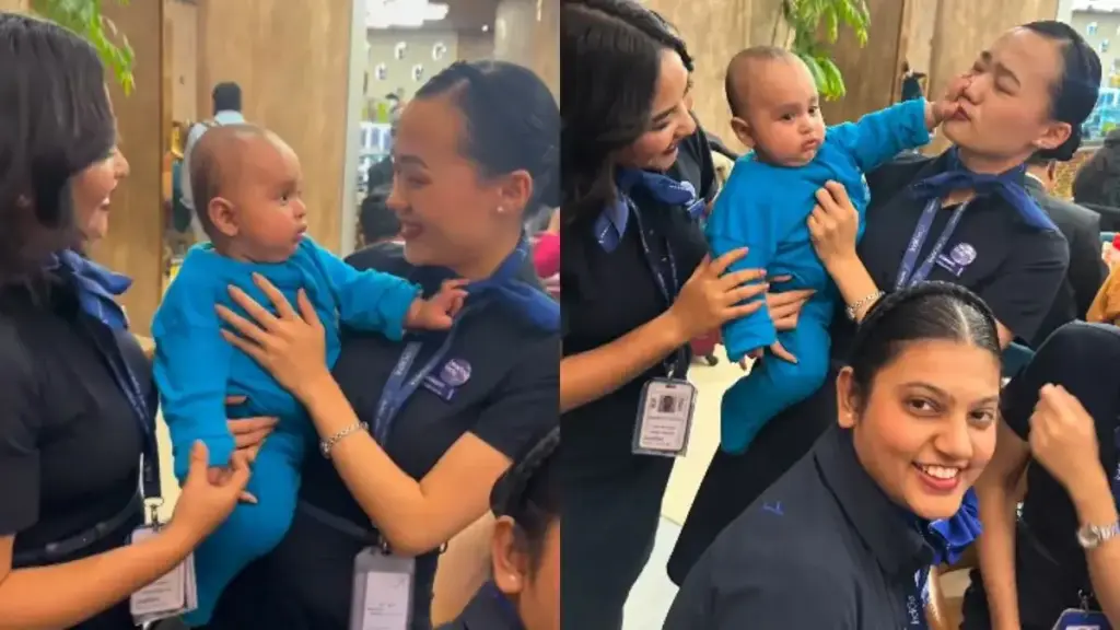 Crew members took care of passenger's child amid Indigo flight delay, people became emotional after watching the video on the internet