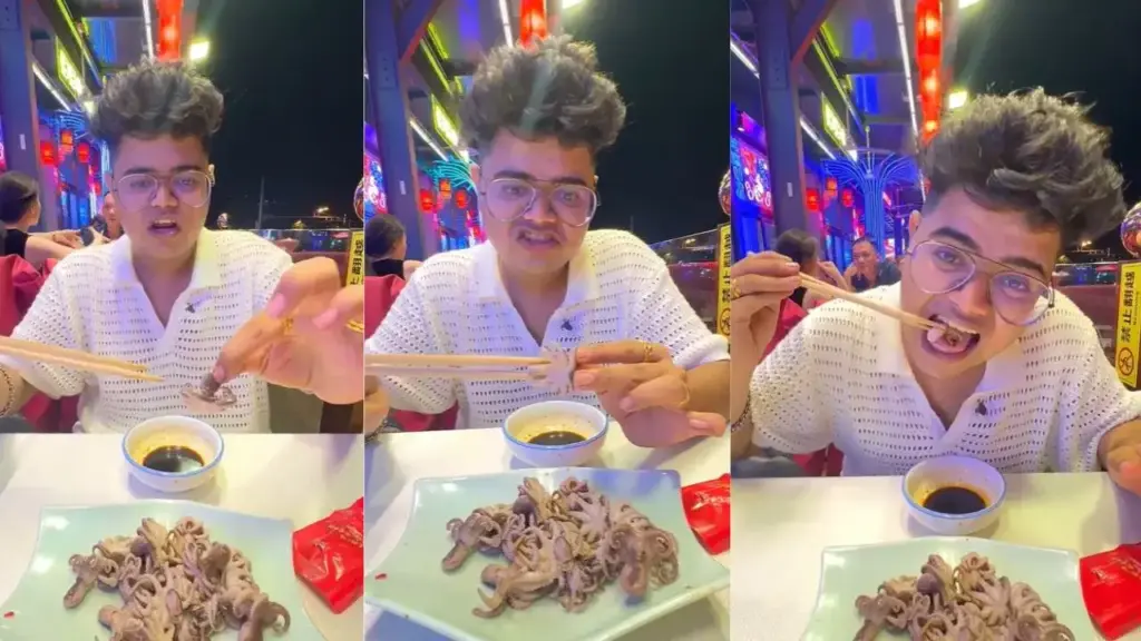 Indian guy went to China and ate raw octopus, people started vomiting after watching VIDEO