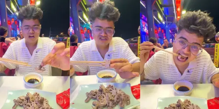 Indian guy went to China and ate raw octopus, people started vomiting after watching VIDEO